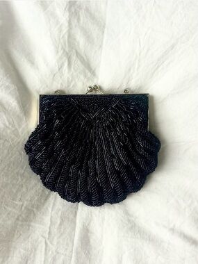 Beaded Shell Clutch Bag in Black